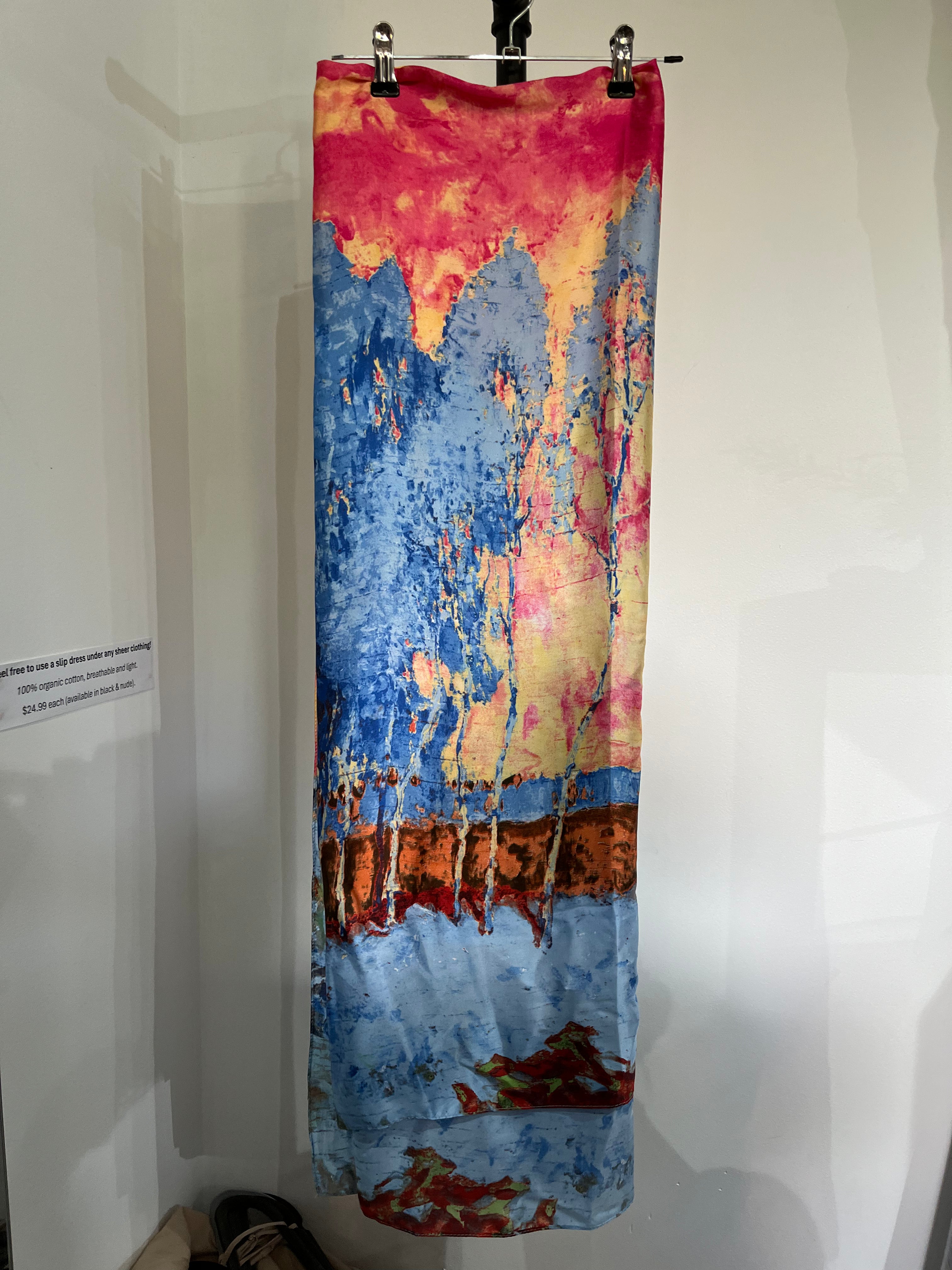 Écharpe longue rose et bleue