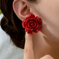 Red Acrylic Rose Stud Earrings