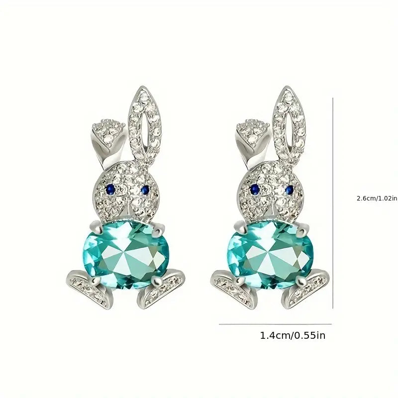 Boucles d'oreilles lapin en strass bleu