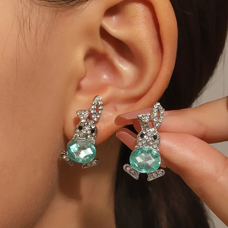 Boucles d'oreilles lapin en strass bleu