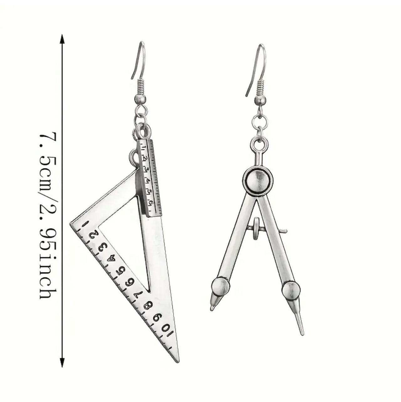 Boucles d'oreilles boussole règle Boucles d'oreilles en alliage de zinc