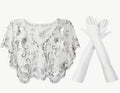 1920’s White laced shawl and matching gloves