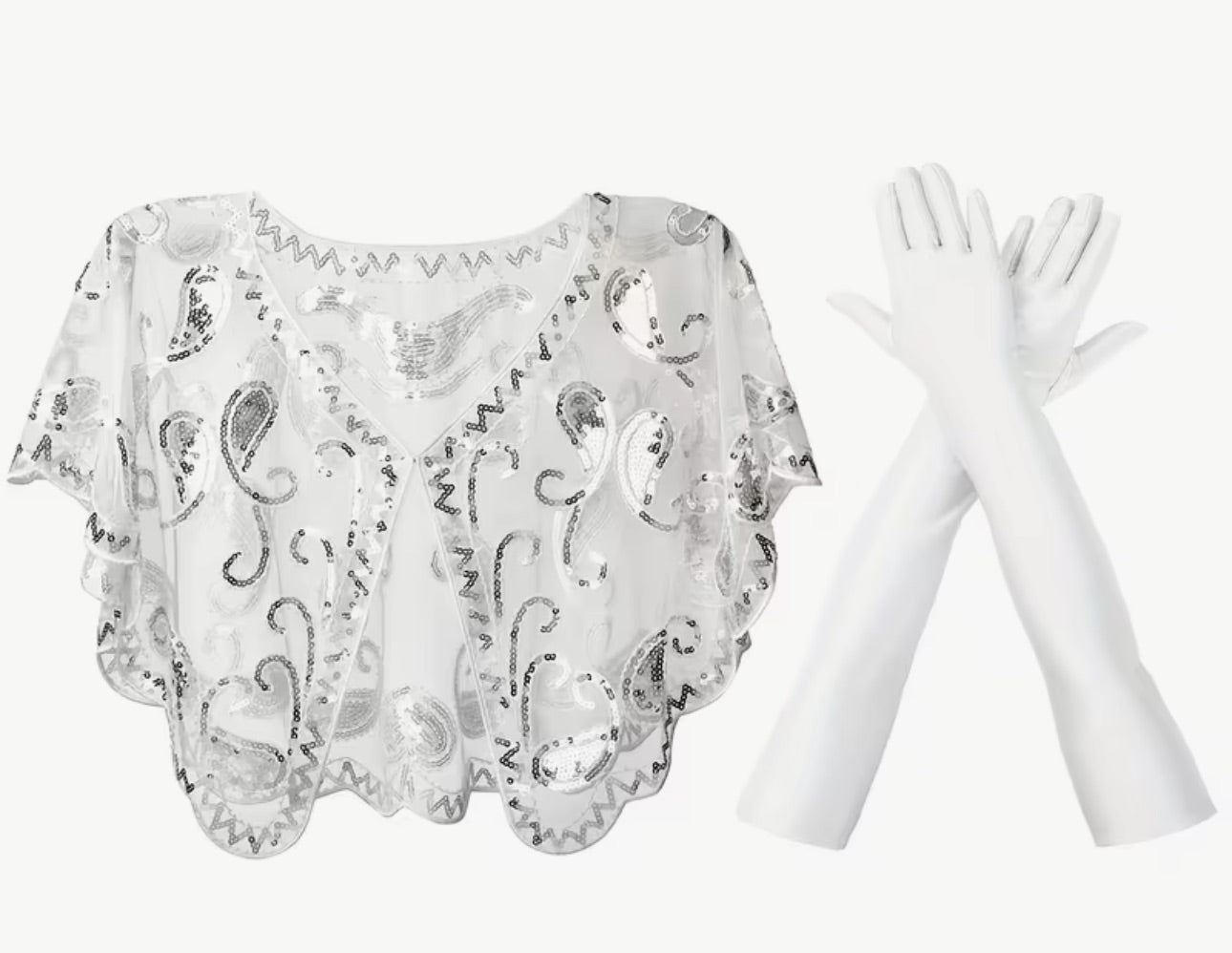 1920’s White laced shawl and matching gloves