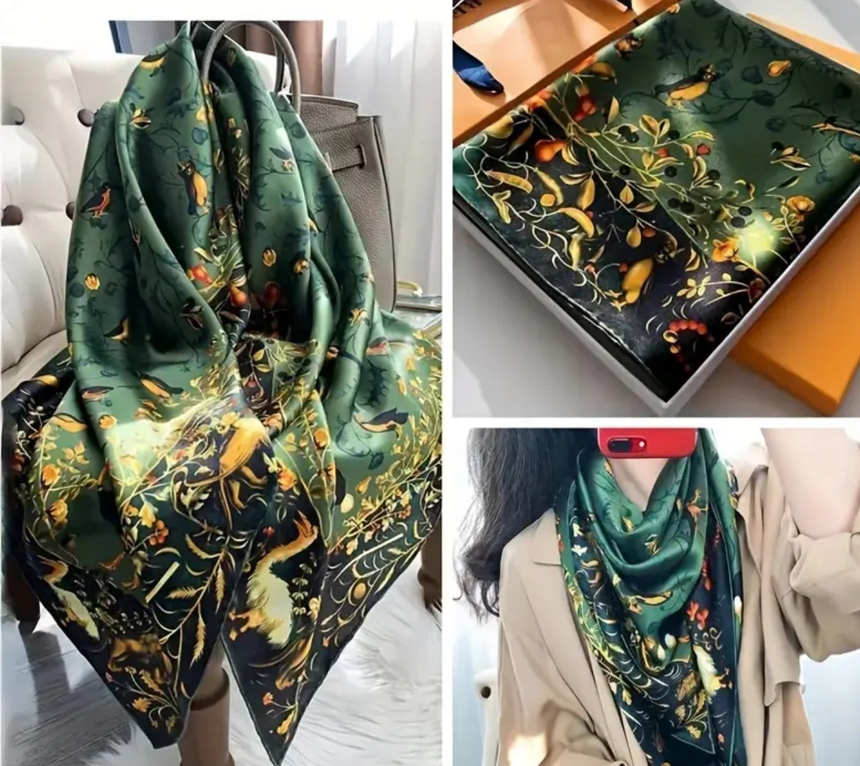 Satin bird retreat scarf