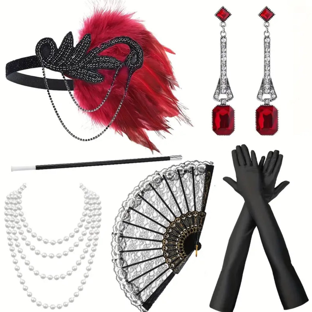 Ensemble de déguisement rouge des années 1920, 8 pièces