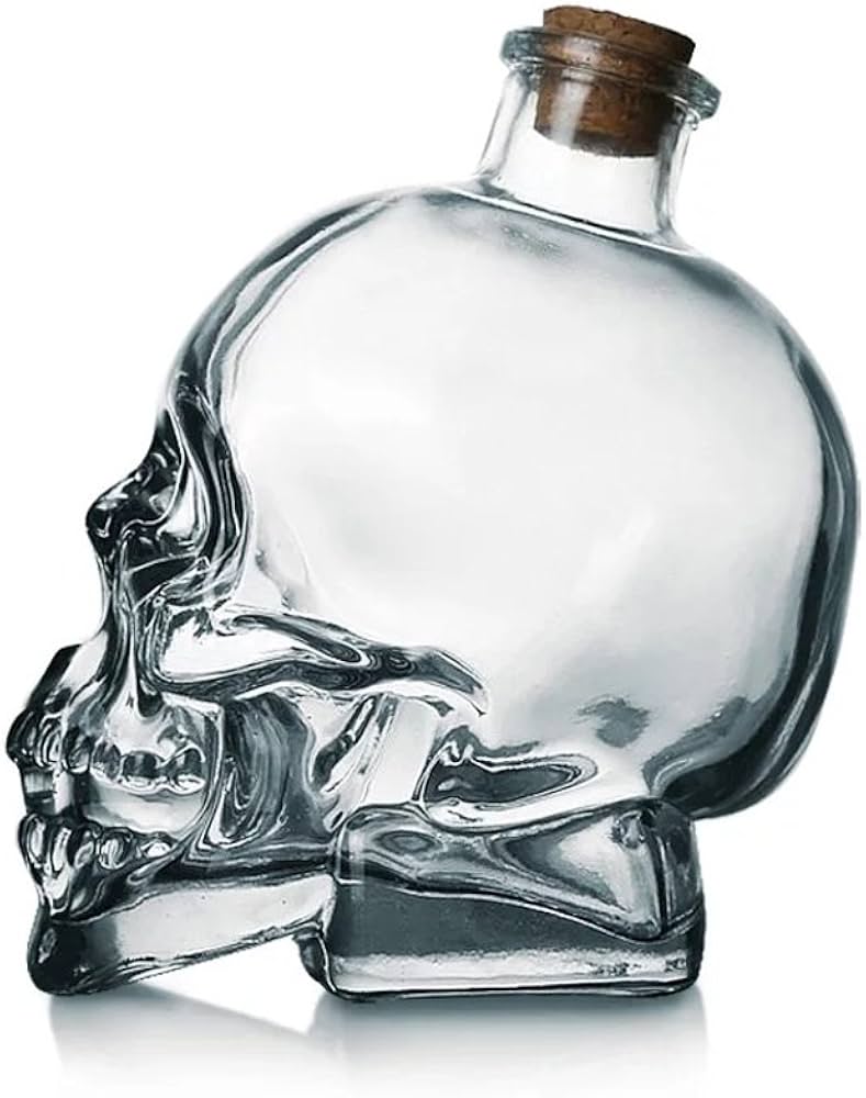 Clear Glass Skull Decanter with Cork