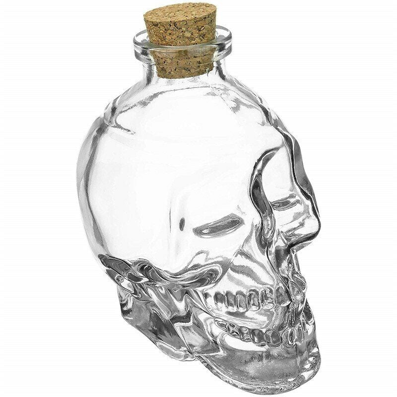 Clear Glass Skull Decanter with Cork