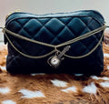 Leather quilted guitar clock handbag