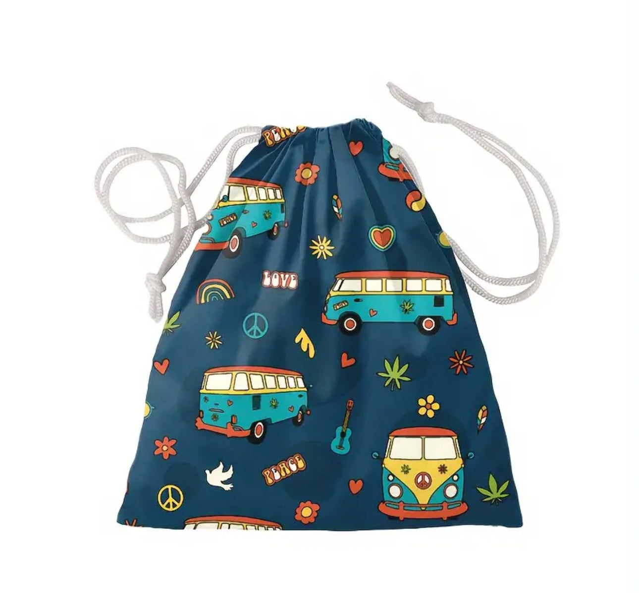 Reusable bus fabric drawstring gift bag