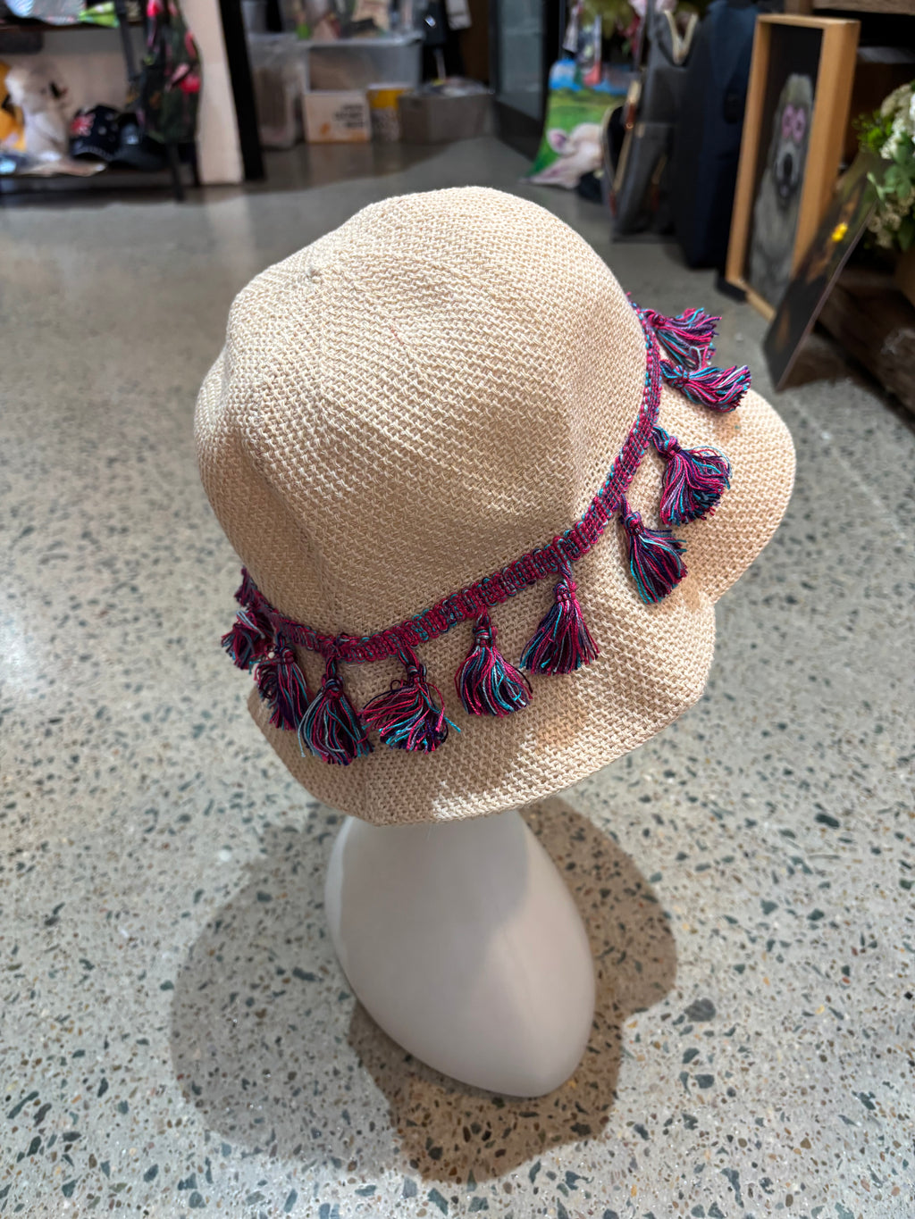 Woven tassel bucket hat