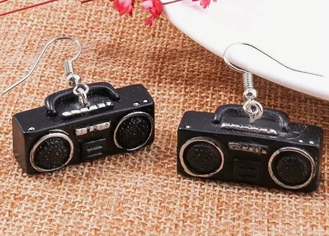 Black stereo earrings