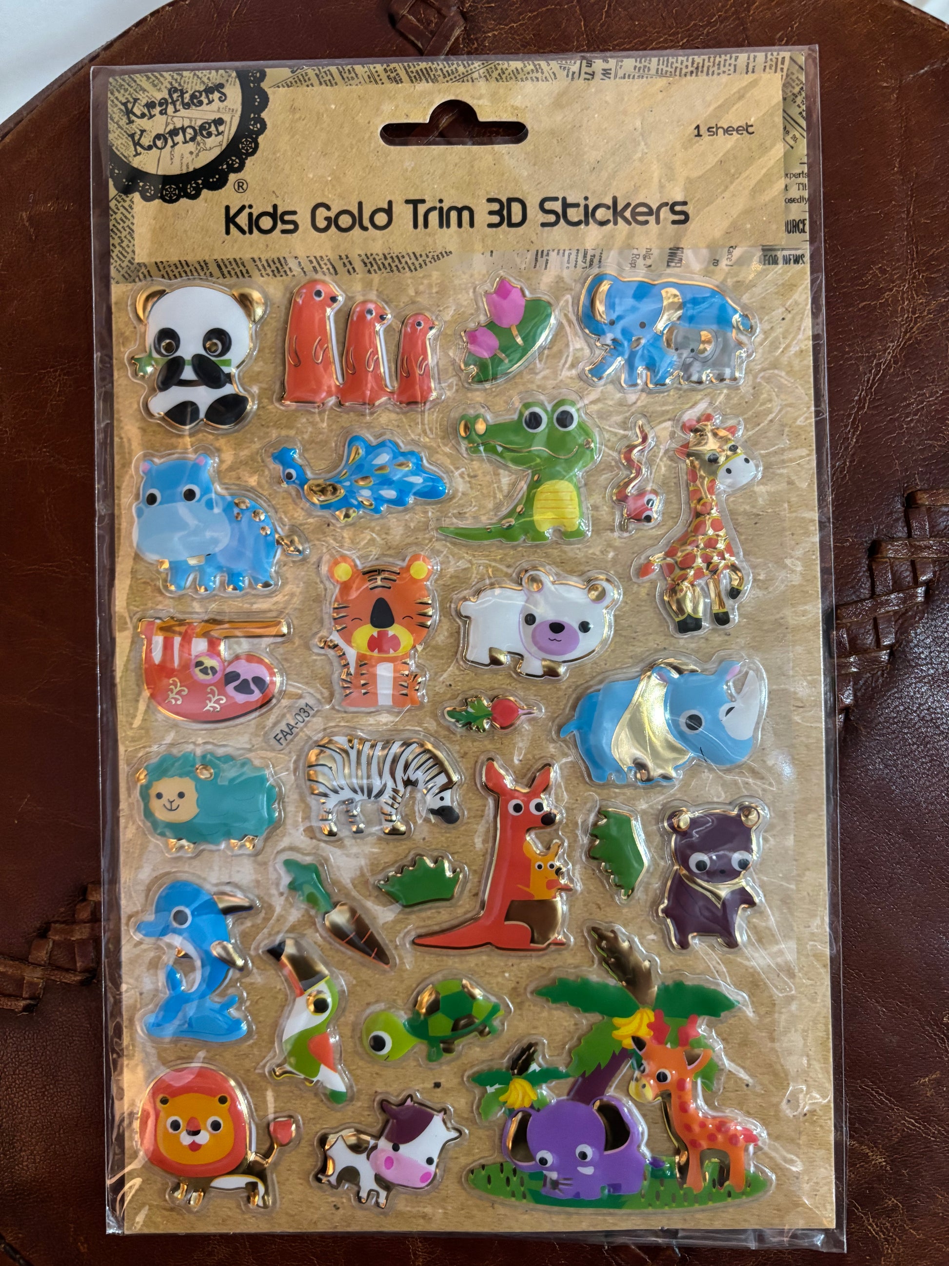 Autocollants animaux 3D avec bordure dorée