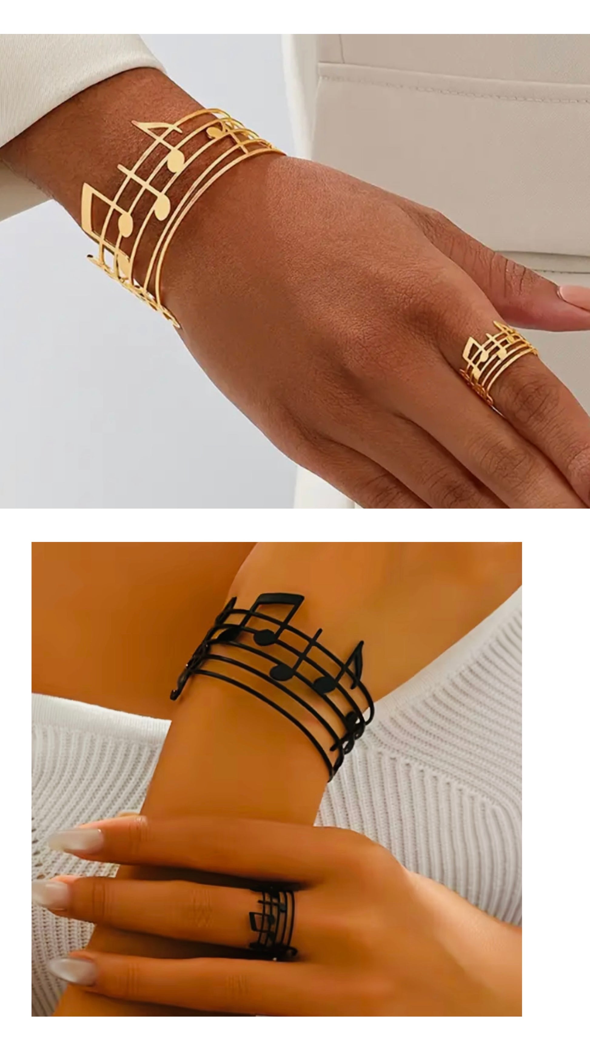 Musical Notes Bangle Ring Set ( Gold-Plated)