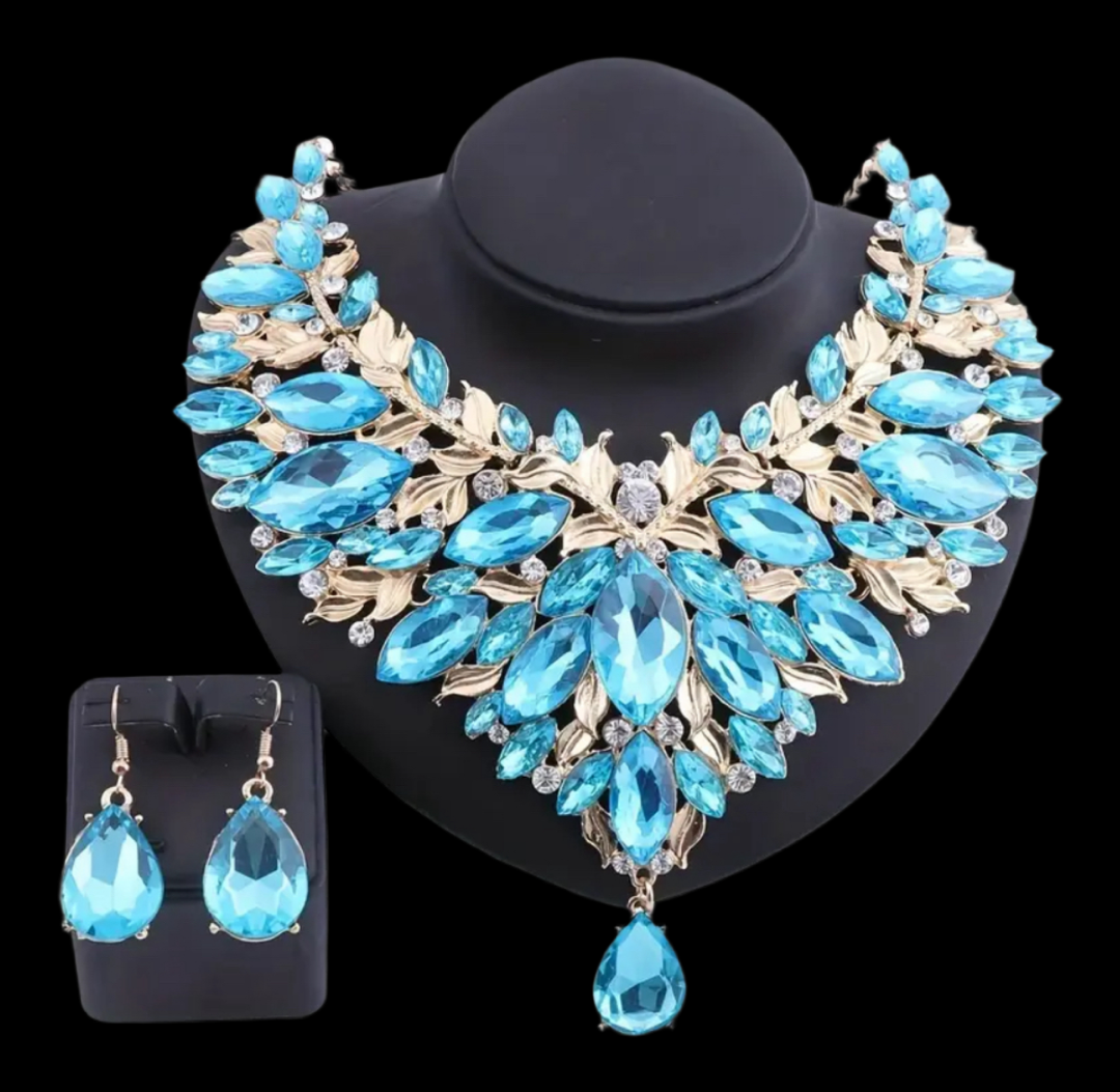 Aquamarine Zirconia  necklace earrings set