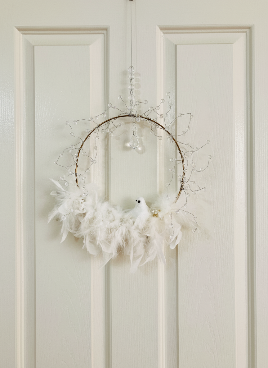 Handmade Feather Crystal Wreath