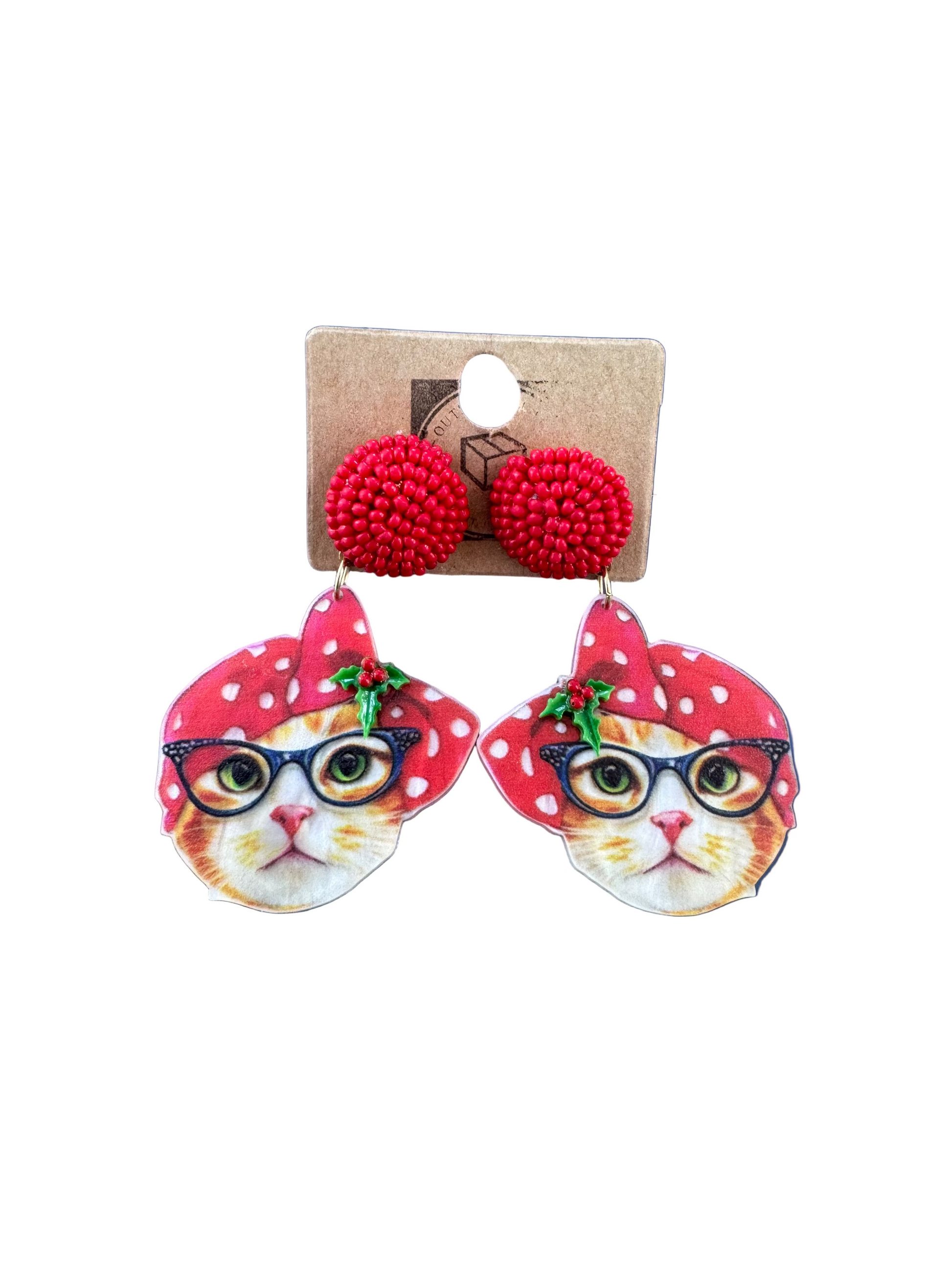 Xmas Cat with glasses earrings
