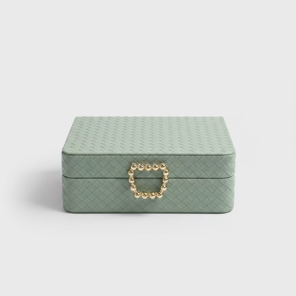 Green Woven Pearl Jewellery Box