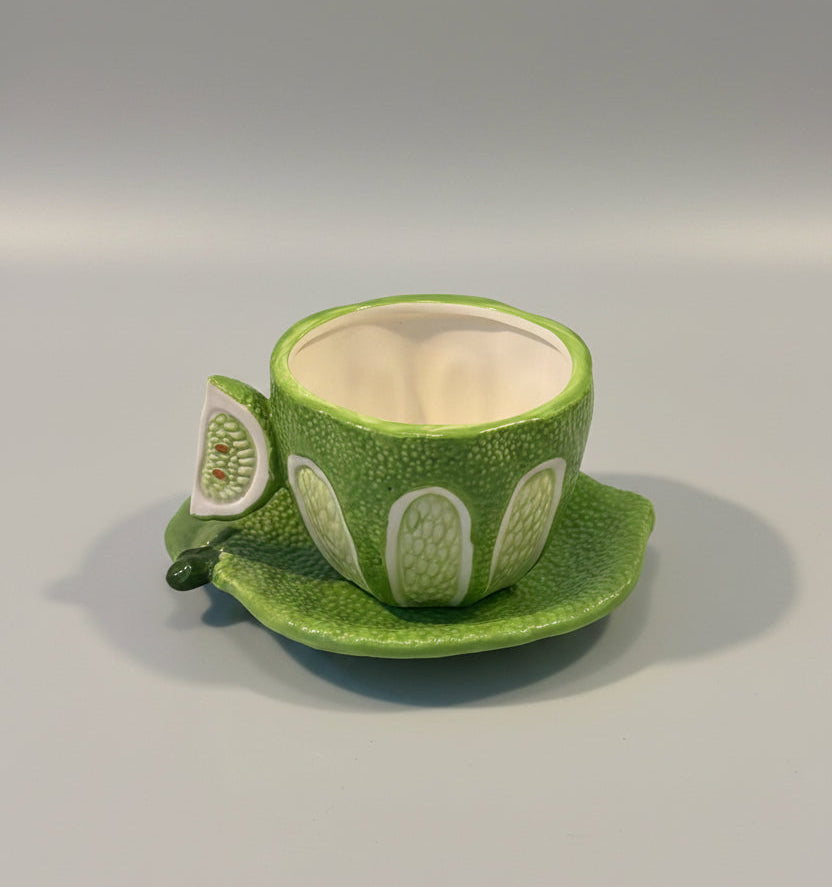 Hand painted Lime Teacup & Saucer Set
