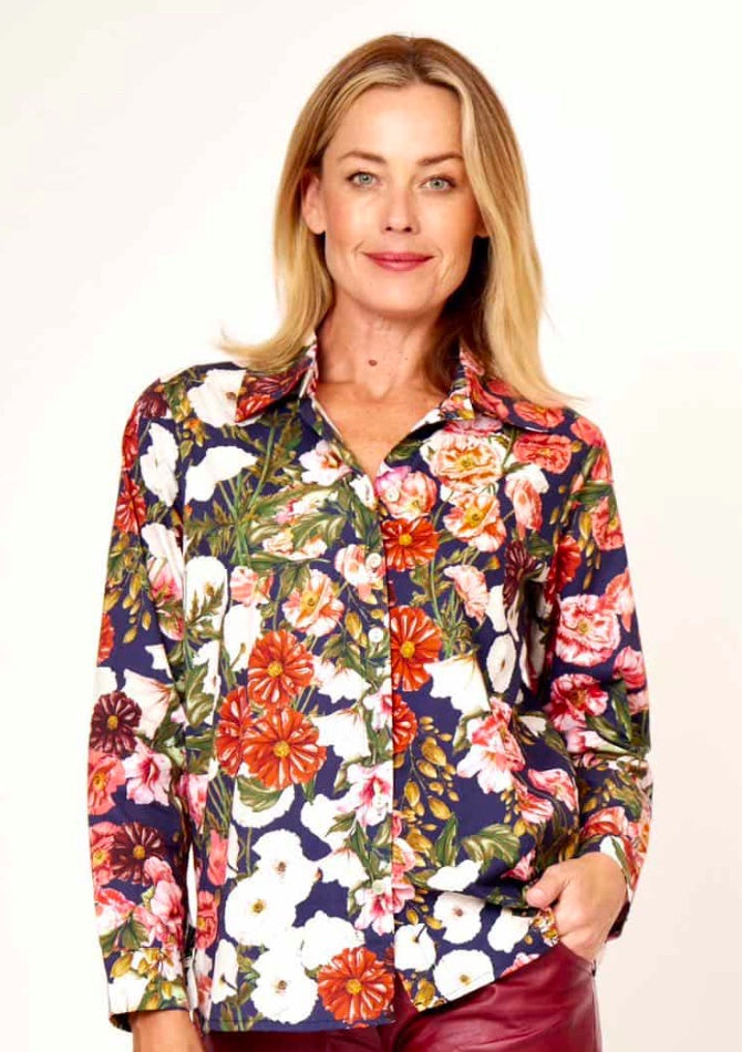 Cotton floral collar shirt