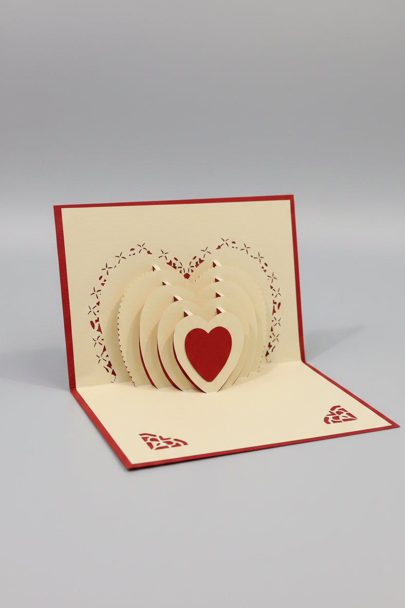 3D Red Heart Pop-Up Greeting Card