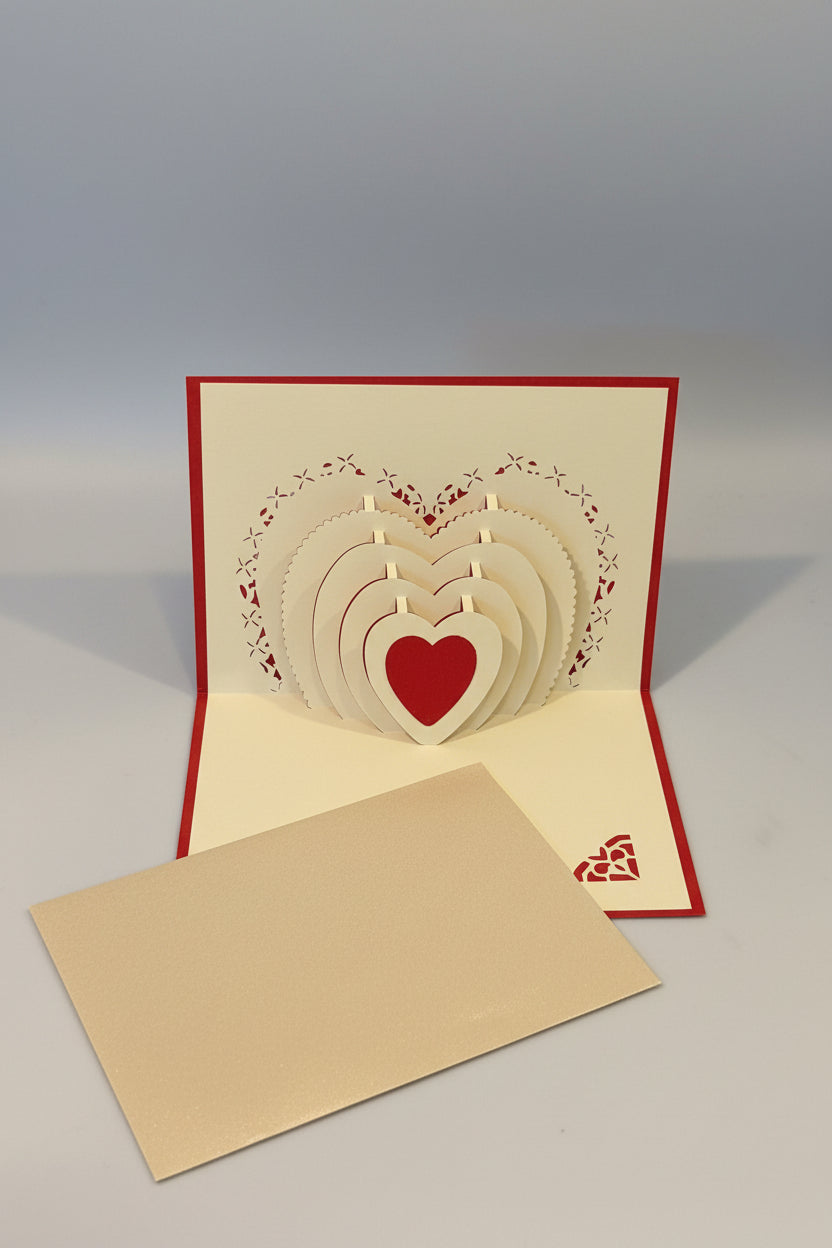 3D Red Heart Pop-Up Greeting Card