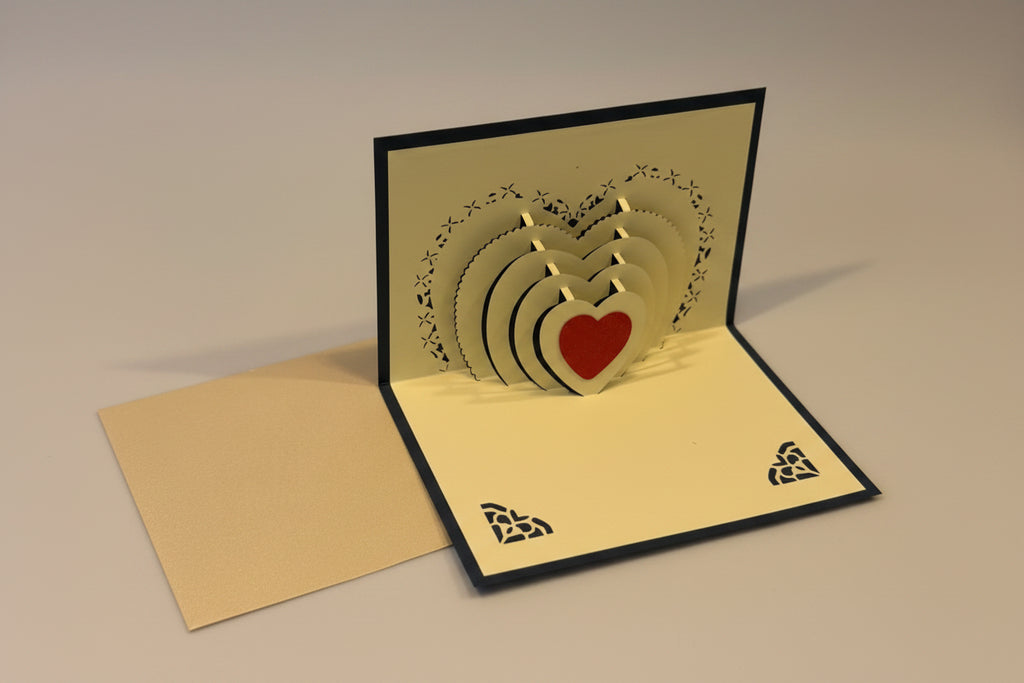 3D Red Heart Pop-Up Greeting Card – Midnight Edition