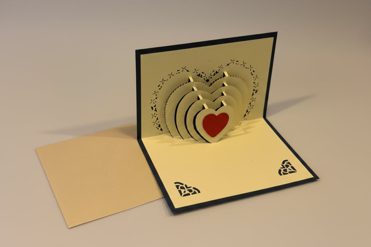 3D Red Heart Pop-Up Greeting Card – Midnight Edition