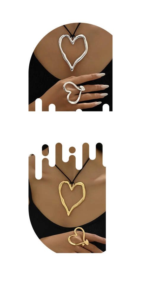 Huge heart necklace and ring set