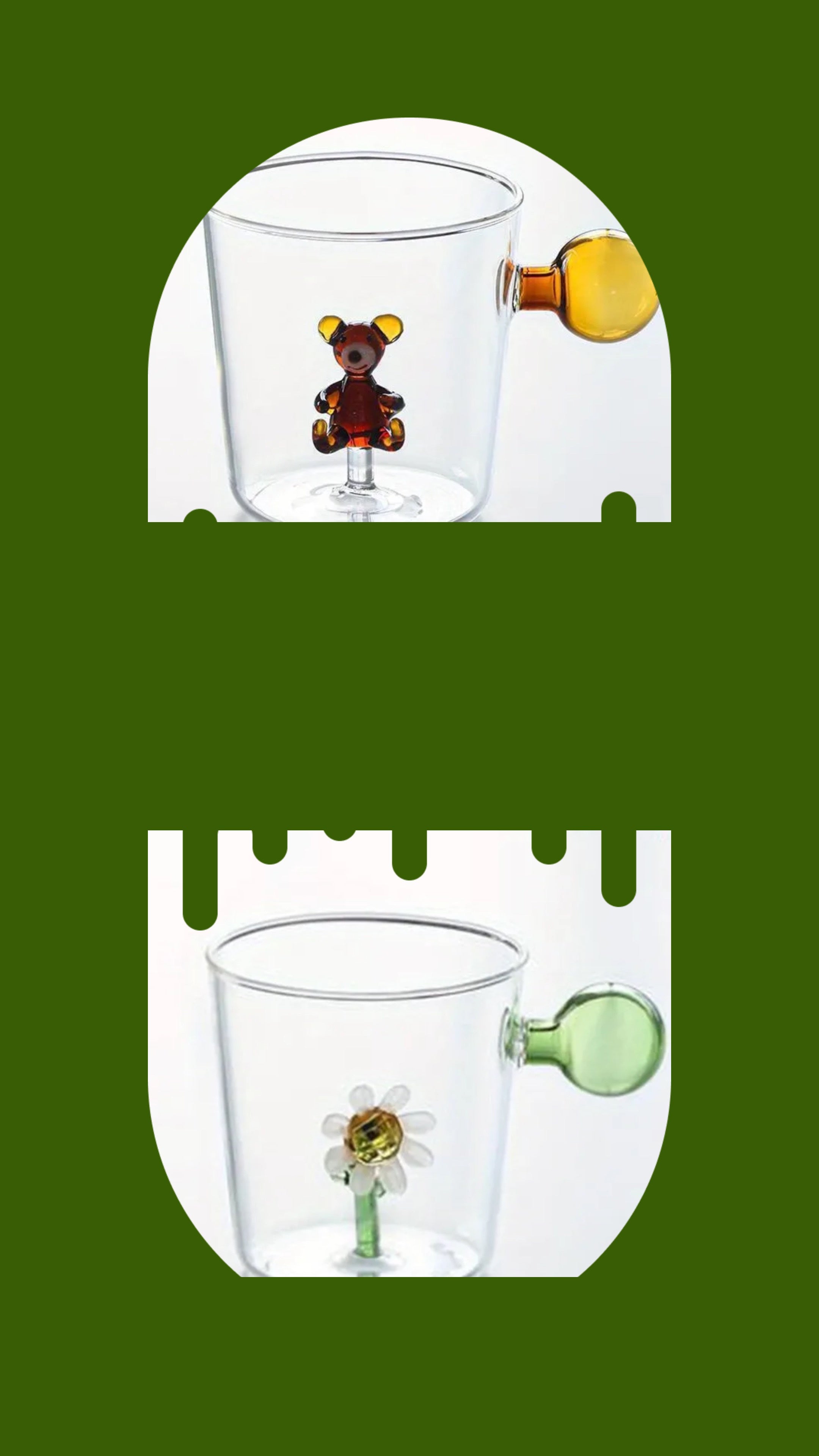 Tasse en verre avec fleur ou ours en peluche