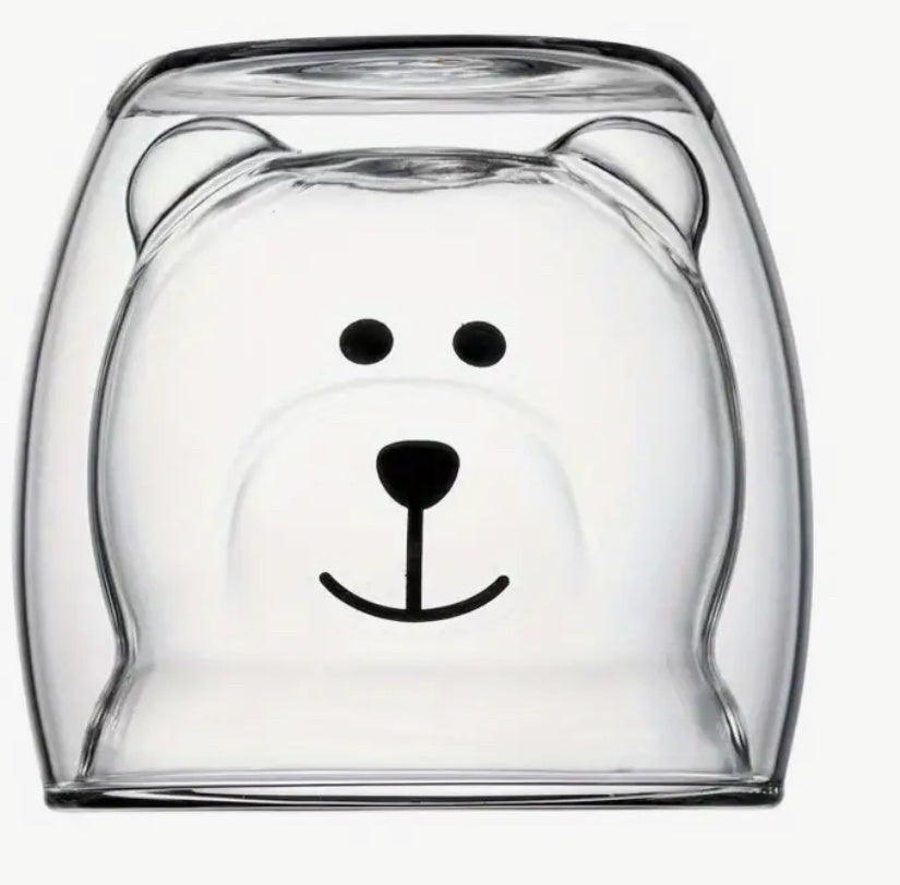 Double-walled bear glass mug