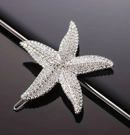 Silver starfish hair pin