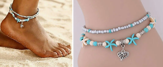 Bead anklet with heart or starfish