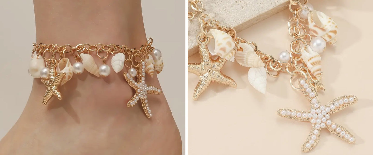 Gold-plated starfish shell anklet