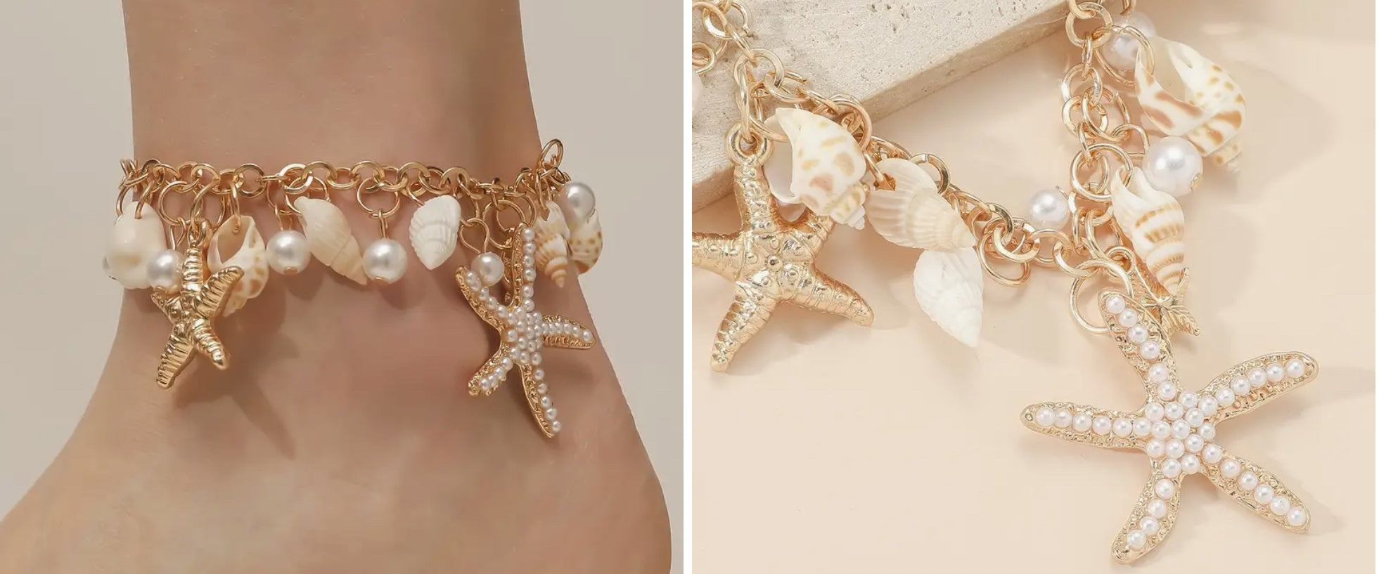 Bracelet de cheville en forme d'étoile de mer plaqué or