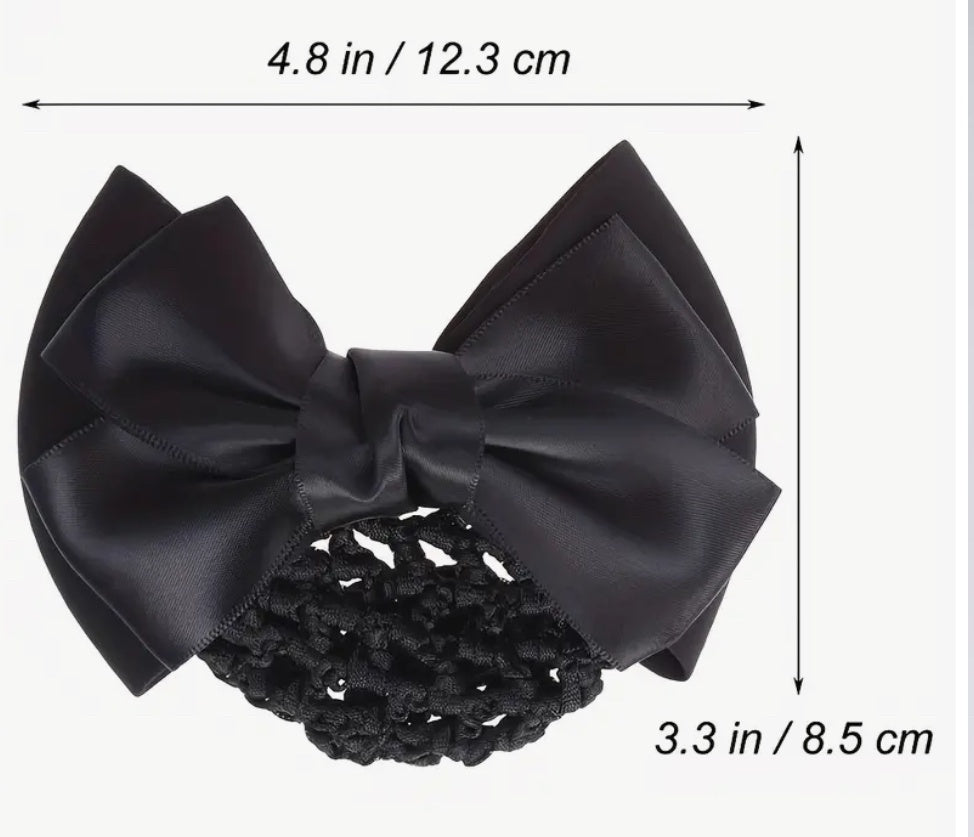 Barrette à nœud noir avec filet à crochet