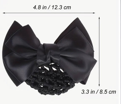 Black bow barrette wth crotchet net