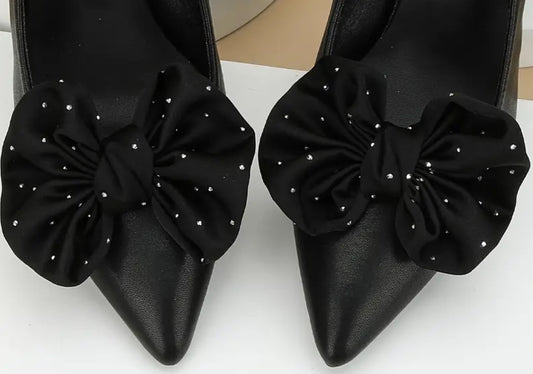 Diamonte black bow shoe clips