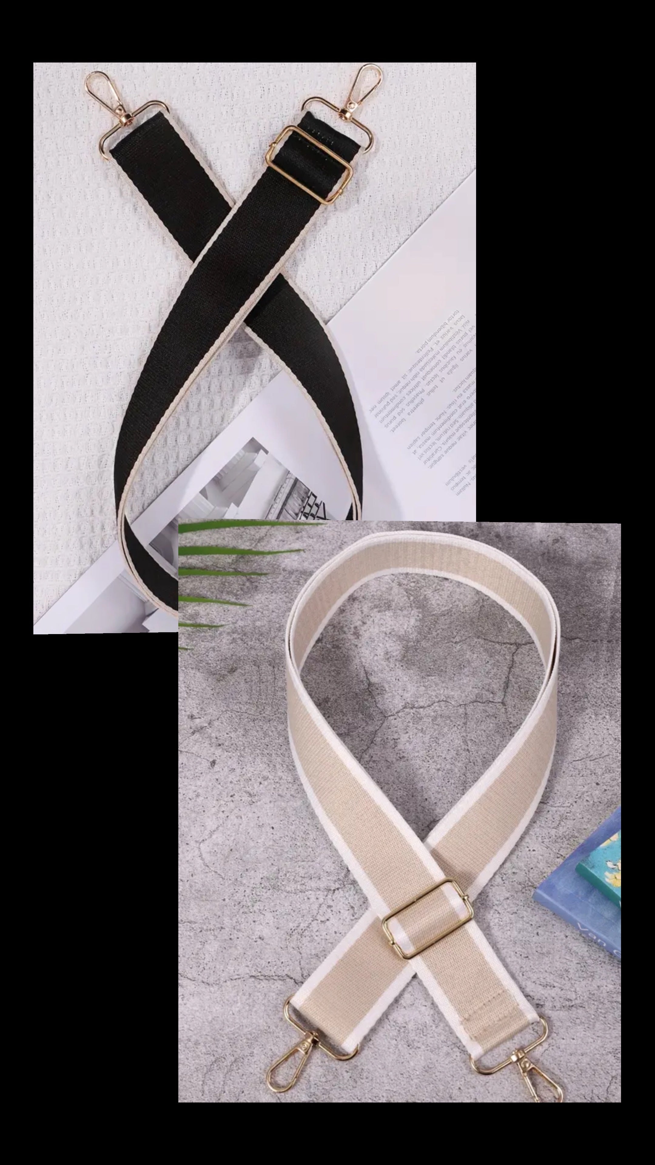 Bandoulière de sac noire ou beige (quincaillerie dorée)