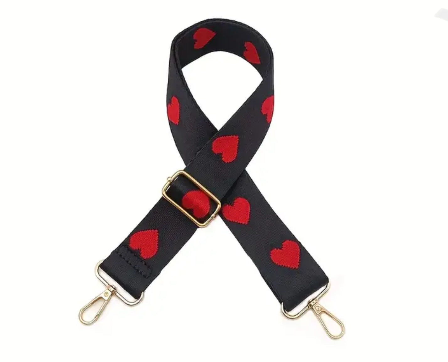 Red hearts on black strap ( gold hardware)