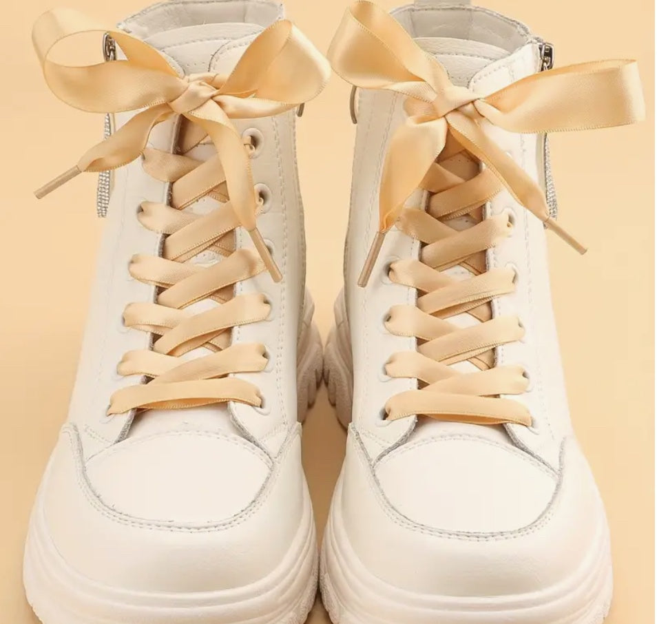 Cream satin shoelaces