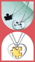 Une paire de colliers en forme de cœur en forme de puzzle