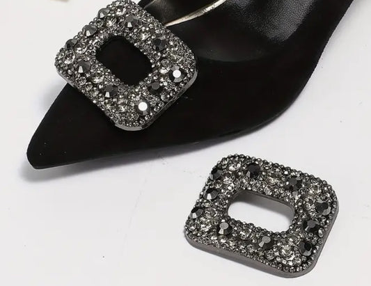 Large black  diamonte shoe clips