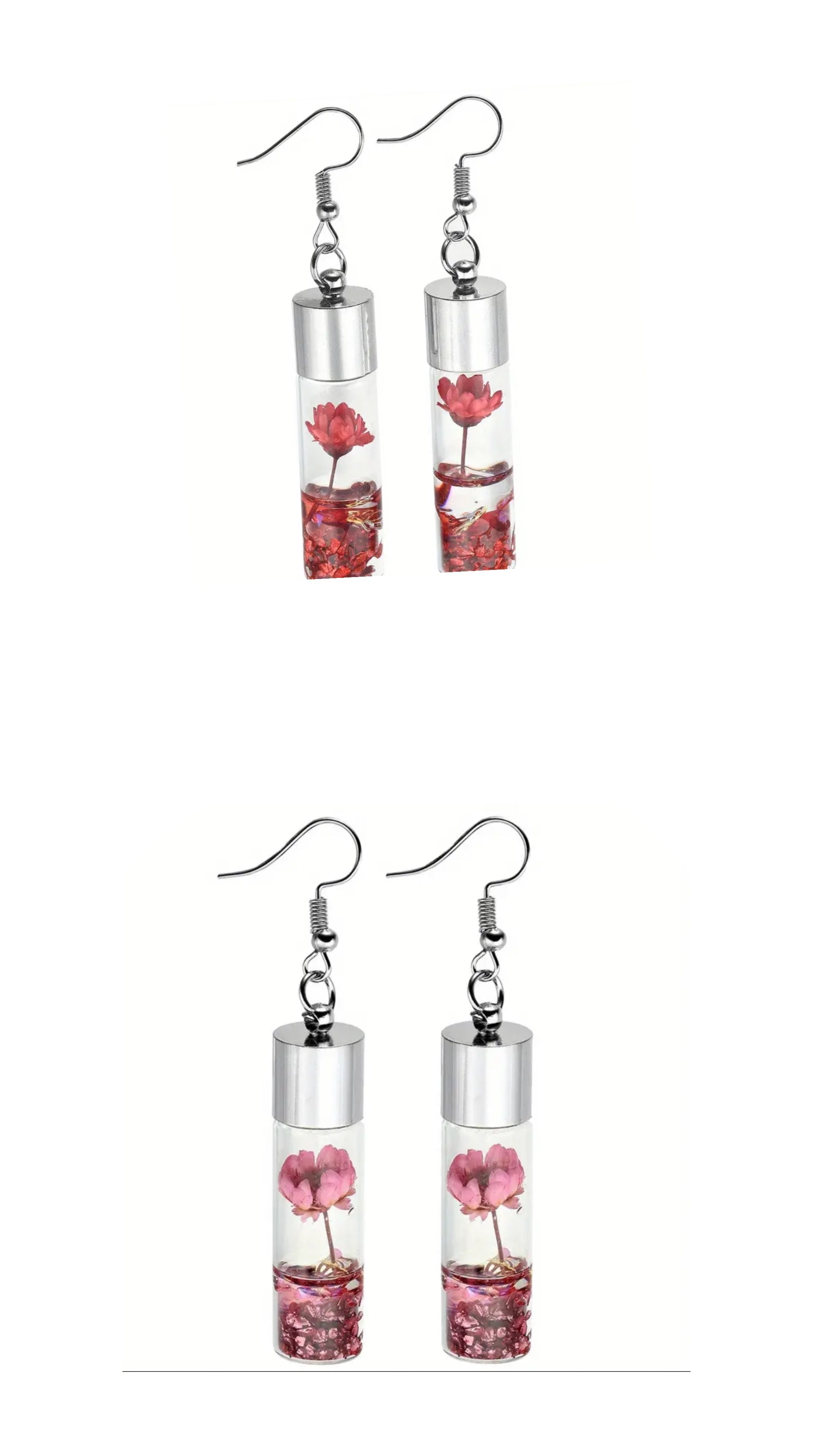 Dried Flowers in glass bottle hook earrings