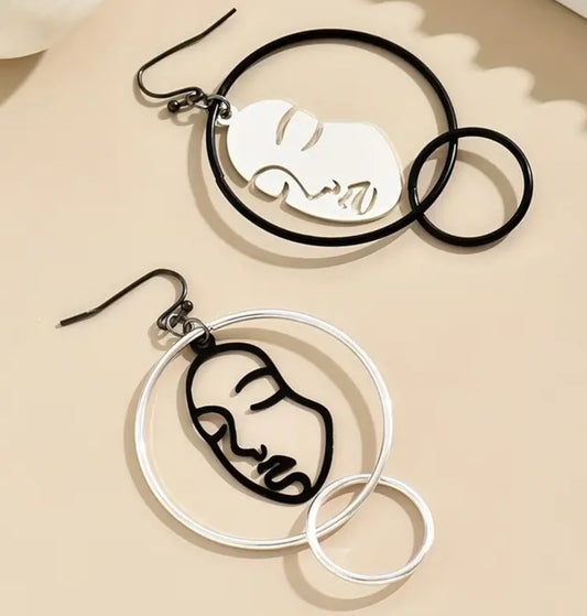 Portrait hook asymmetrical earrings