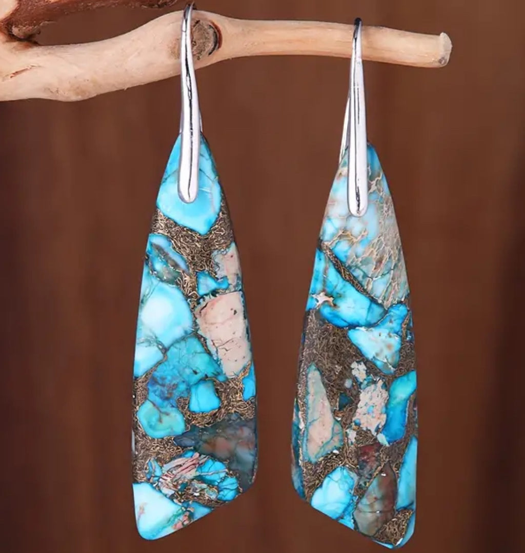 Boucles d'oreilles en pierre naturelle plaquée argent