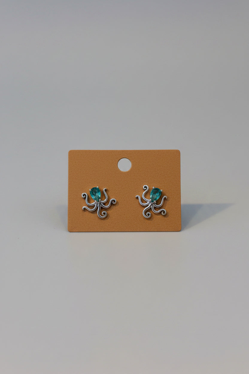 Octopus Stud Earrings – Blue Zircon