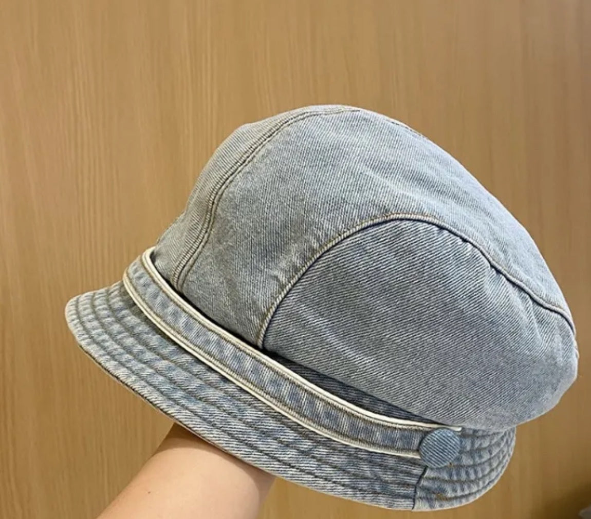 Denim button bucket hat