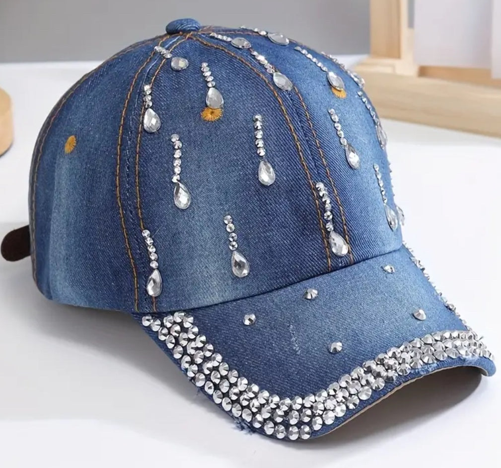 Denim diamonte cap (2 colours)