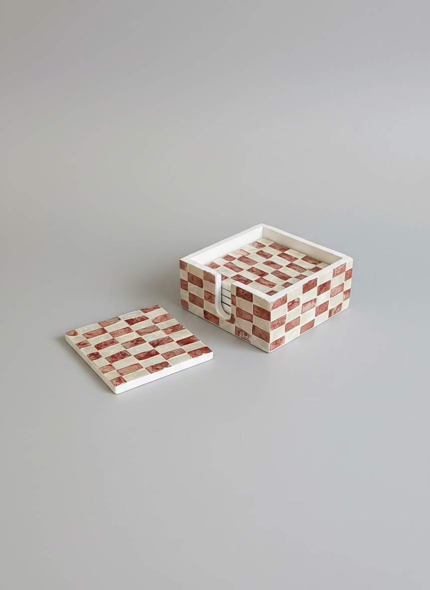 Shell lacquered coaster set - set of 6