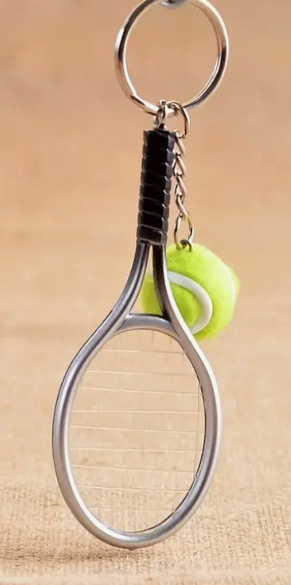 Tennis ball and racket keychain